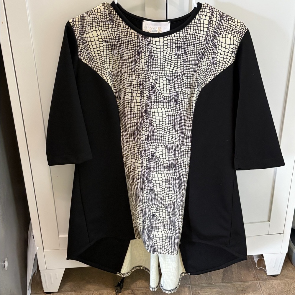 Vintage Marylou Ozbolt-Storer Artisan Black White Top Size XS Linen Cotton Blend
